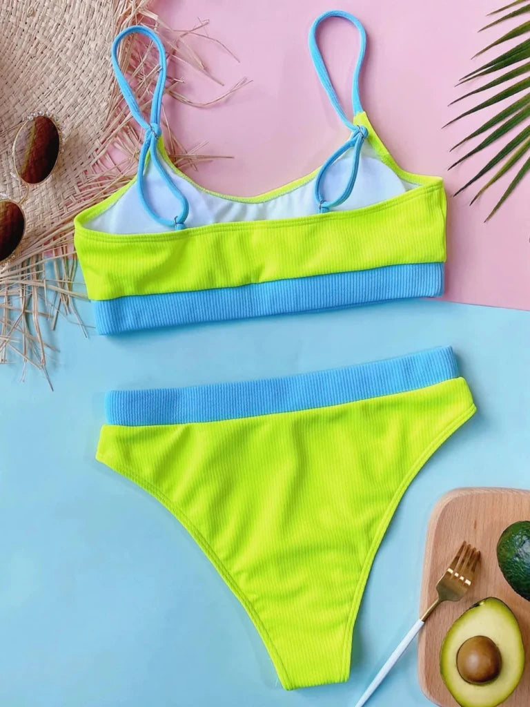 Scoop Neck Spaghetti Strap Two - Piece Swim Set - Neon Green by Trendsi from FREYA’S CLOSET