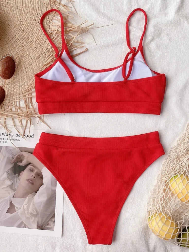 Scoop Neck Spaghetti Strap Two - Piece Swim Set - Red by Trendsi from FREYA’S CLOSET