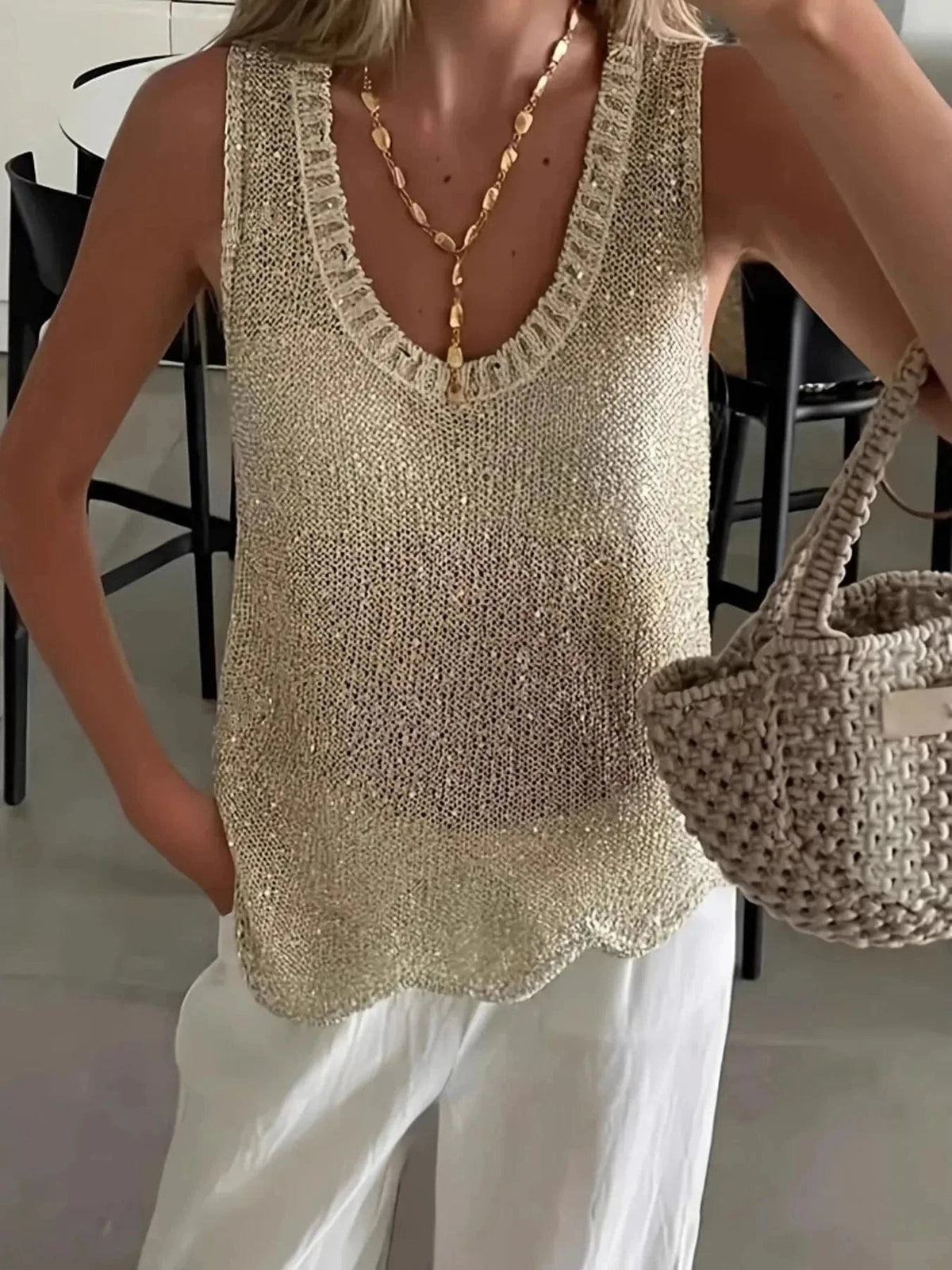 Trendsi Apricot / S Scoop Neck Sweater Vest