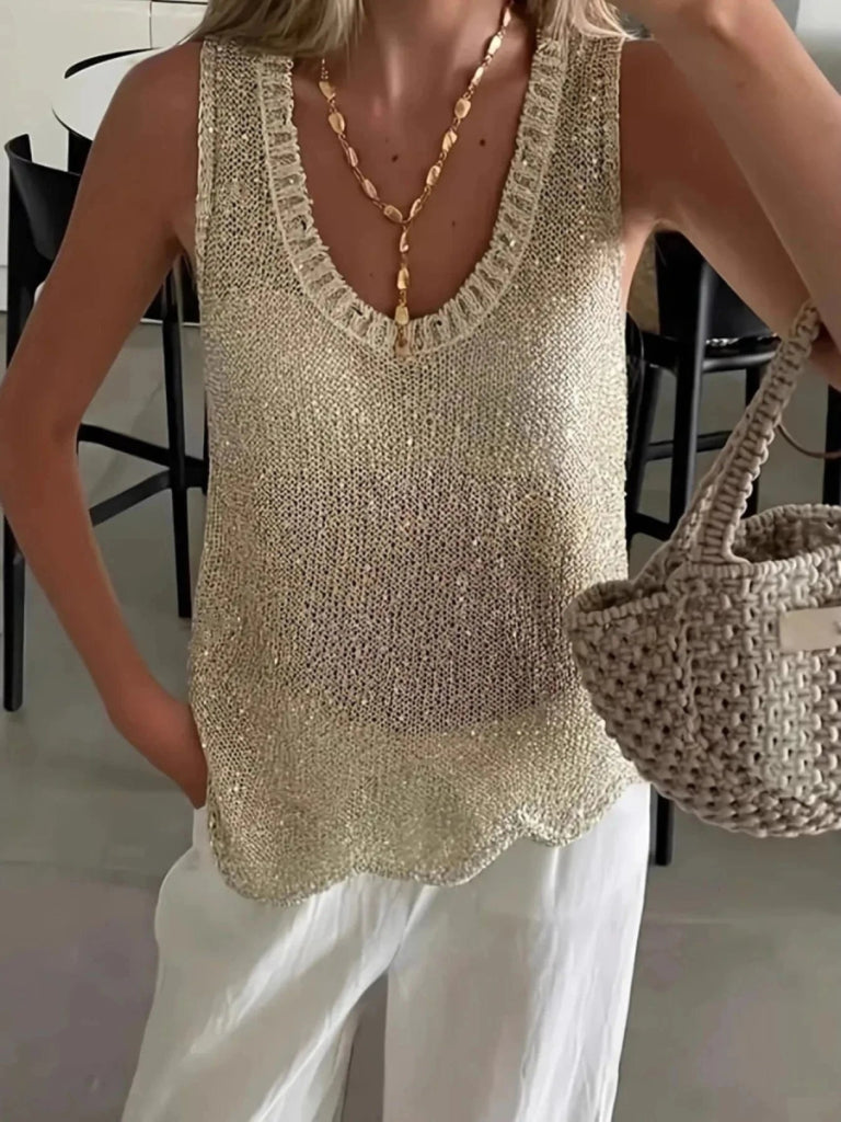 Scoop Neck Sweater Vest - Apricot by Trendsi from FREYA’S CLOSET