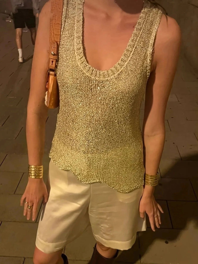 Scoop Neck Sweater Vest - Apricot by Trendsi from FREYA’S CLOSET