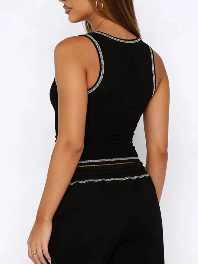 Scoop Neck Tank Top and Drawstring Pants Set - Black by Trendsi from FREYA’S CLOSET