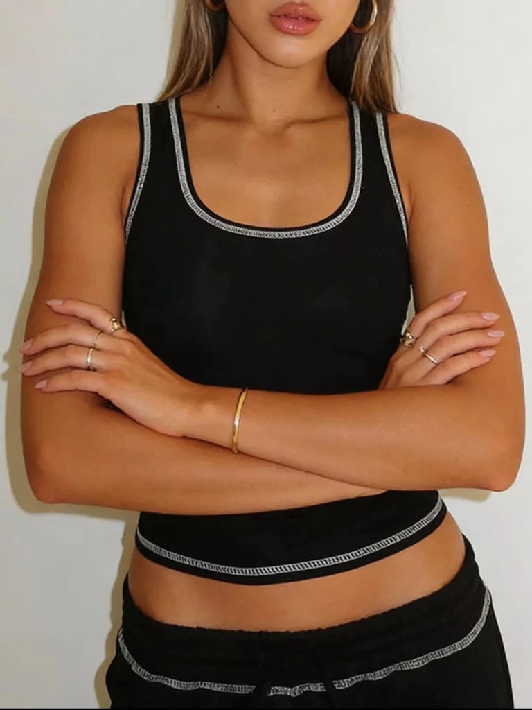 Scoop Neck Tank Top and Drawstring Pants Set - Black by Trendsi from FREYA’S CLOSET