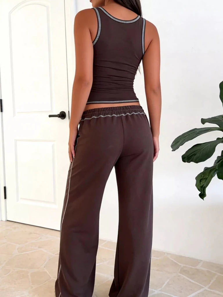 Scoop Neck Tank Top and Drawstring Pants Set - Brown by Trendsi from FREYA’S CLOSET