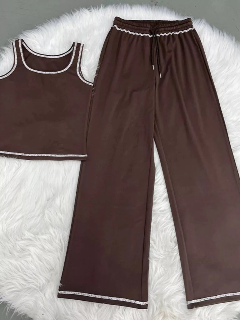Scoop Neck Tank Top and Drawstring Pants Set - Brown by Trendsi from FREYA’S CLOSET