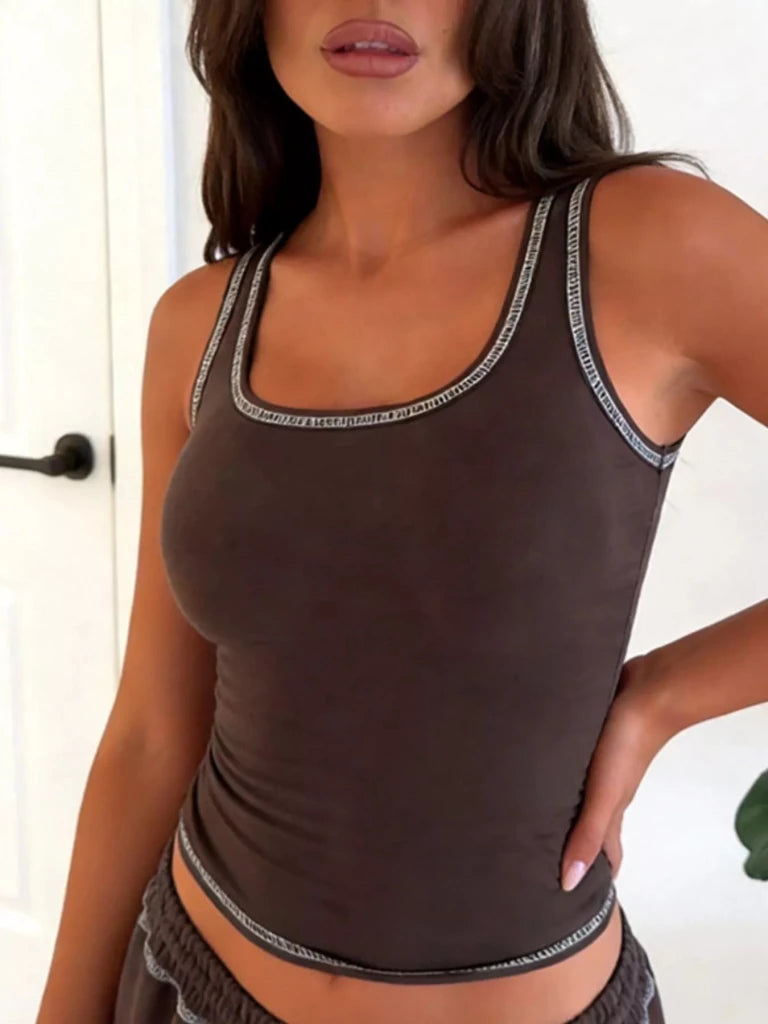 Scoop Neck Tank Top and Drawstring Pants Set - Brown by Trendsi from FREYA’S CLOSET