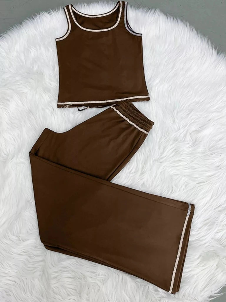 Scoop Neck Tank Top and Drawstring Pants Set - Brown by Trendsi from FREYA’S CLOSET