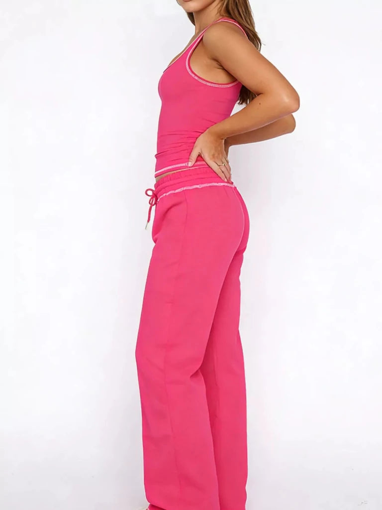 Scoop Neck Tank Top and Drawstring Pants Set - Fuchsia Pink by Trendsi from FREYA’S CLOSET