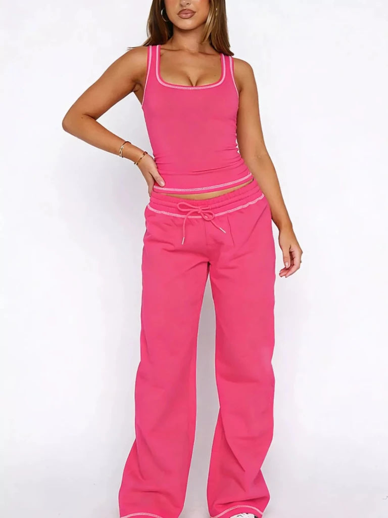 Scoop Neck Tank Top and Drawstring Pants Set - Fuchsia Pink by Trendsi from FREYA’S CLOSET