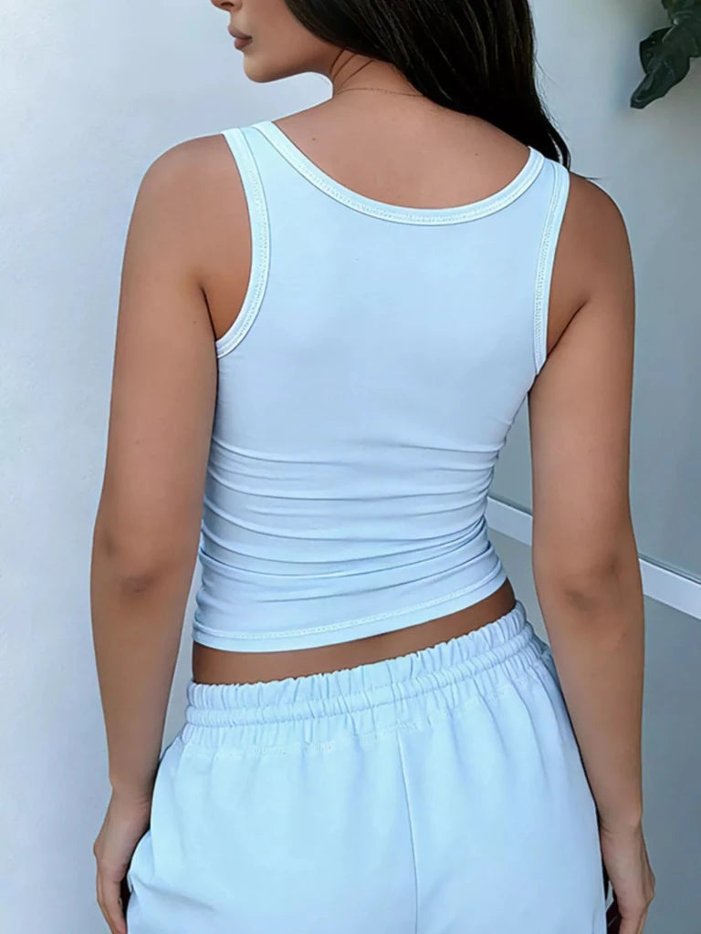 Scoop Neck Tank Top and Drawstring Pants Set - Light Blue by Trendsi from FREYA’S CLOSET
