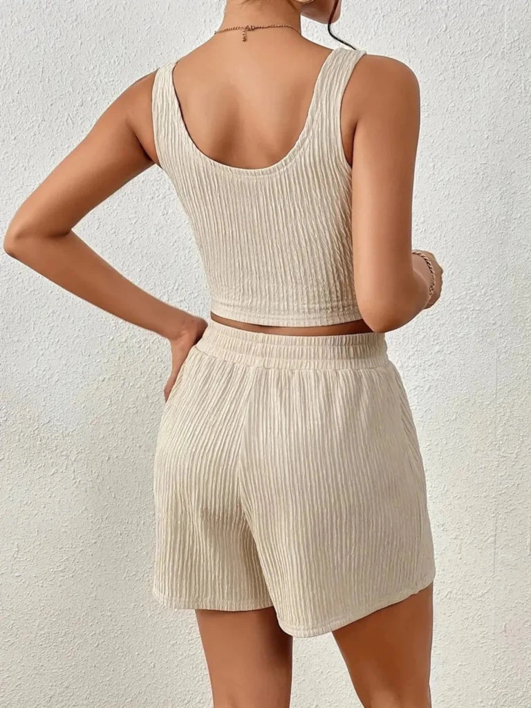 Scoop Neck Top and Shorts Set - Apricot by Trendsi from FREYA’S CLOSET