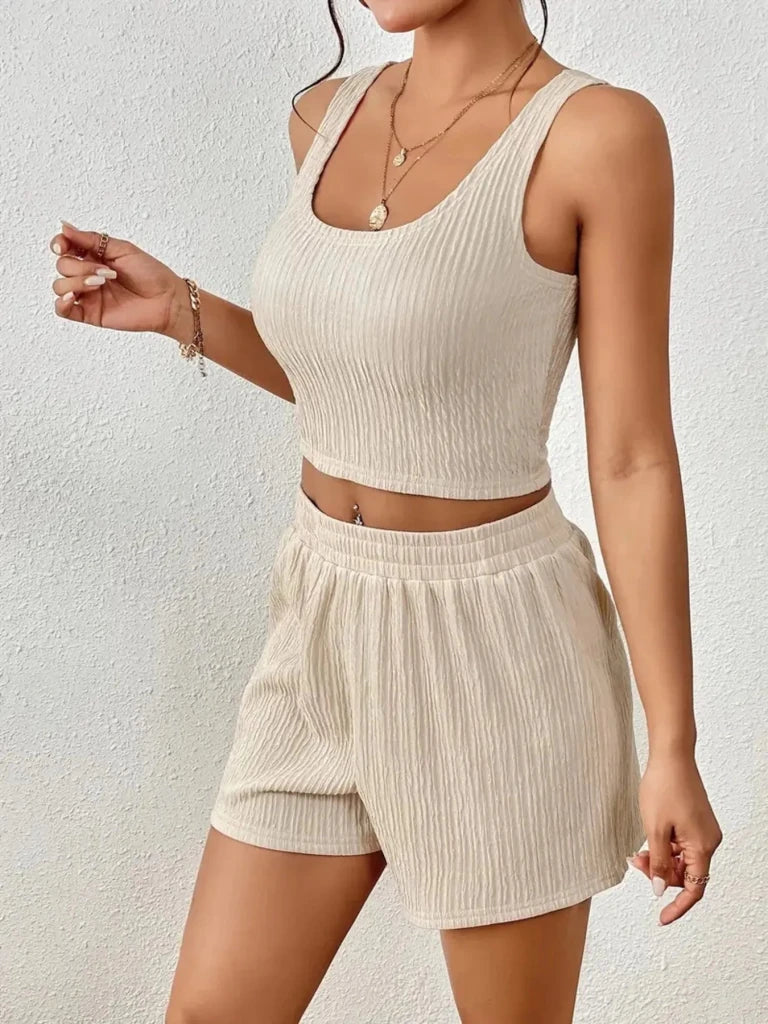 Scoop Neck Top and Shorts Set - Apricot by Trendsi from FREYA’S CLOSET