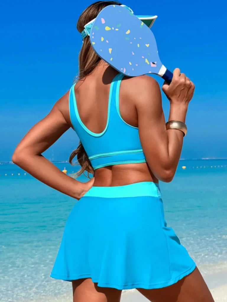Scoop Neck Top and Skort Swim Set - Sky Blue by Trendsi from FREYA’S CLOSET