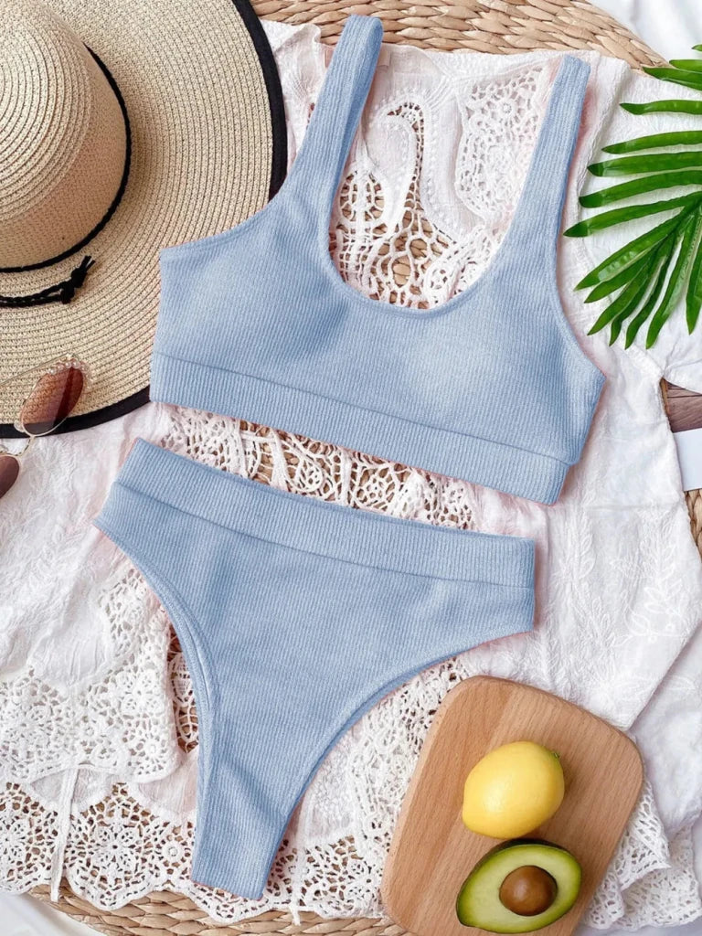 Scoop Neck Wide Strap Two - Piece Swim Set - Light Blue by Trendsi from FREYA’S CLOSET