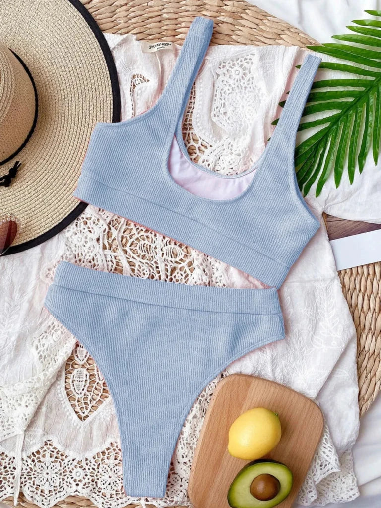 Scoop Neck Wide Strap Two - Piece Swim Set - Light Blue by Trendsi from FREYA’S CLOSET