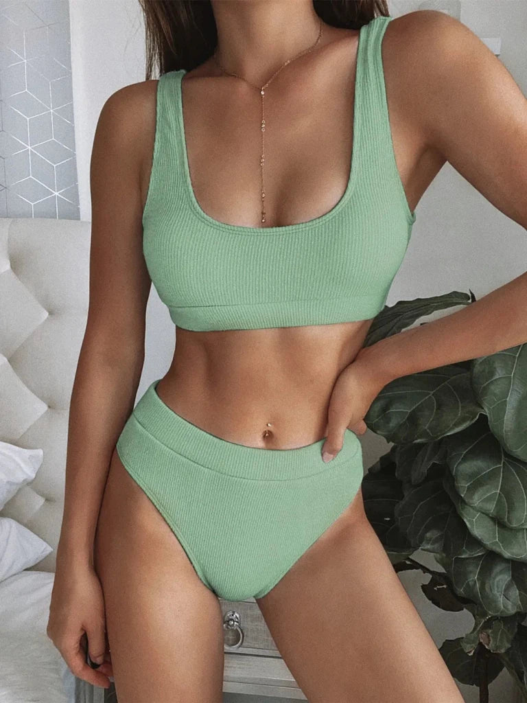 Scoop Neck Wide Strap Two - Piece Swim Set - Light Green by Trendsi from FREYA’S CLOSET