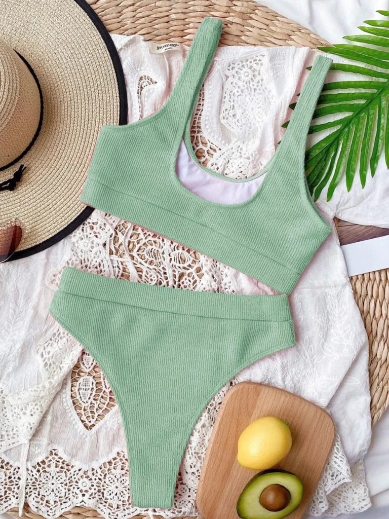 Scoop Neck Wide Strap Two - Piece Swim Set - Light Green by Trendsi from FREYA’S CLOSET