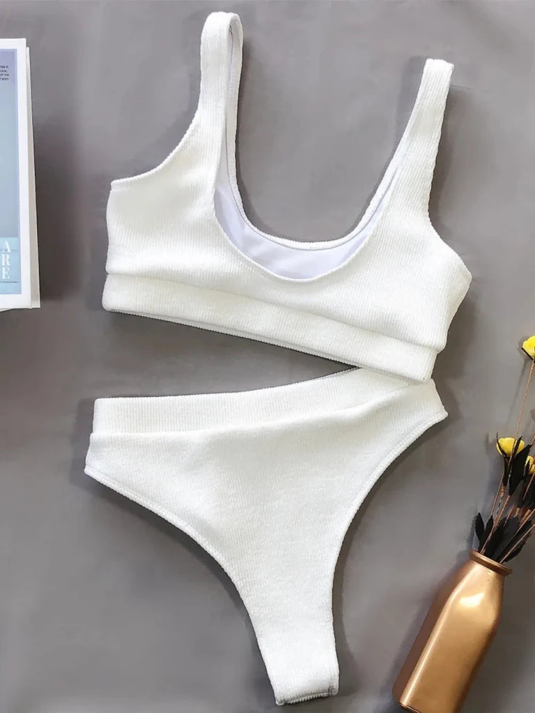 Scoop Neck Wide Strap Two - Piece Swim Set - White by Trendsi from FREYA’S CLOSET