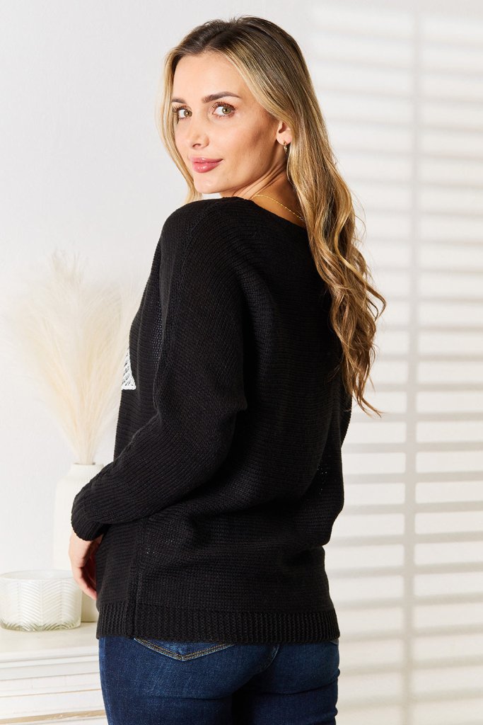 Sequin Graphic Dolman Sleeve Knit Top - Black by Trendsi from FREYA’S CLOSET