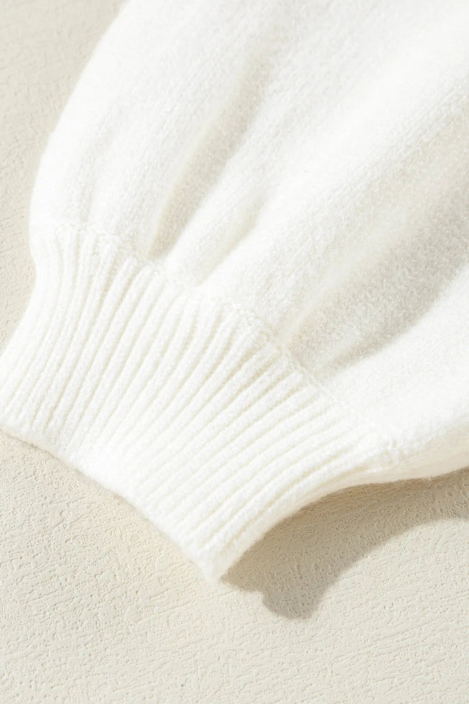 Sequin Mock Neck Short Sleeve Sweater - White by Trendsi from FREYA’S CLOSET