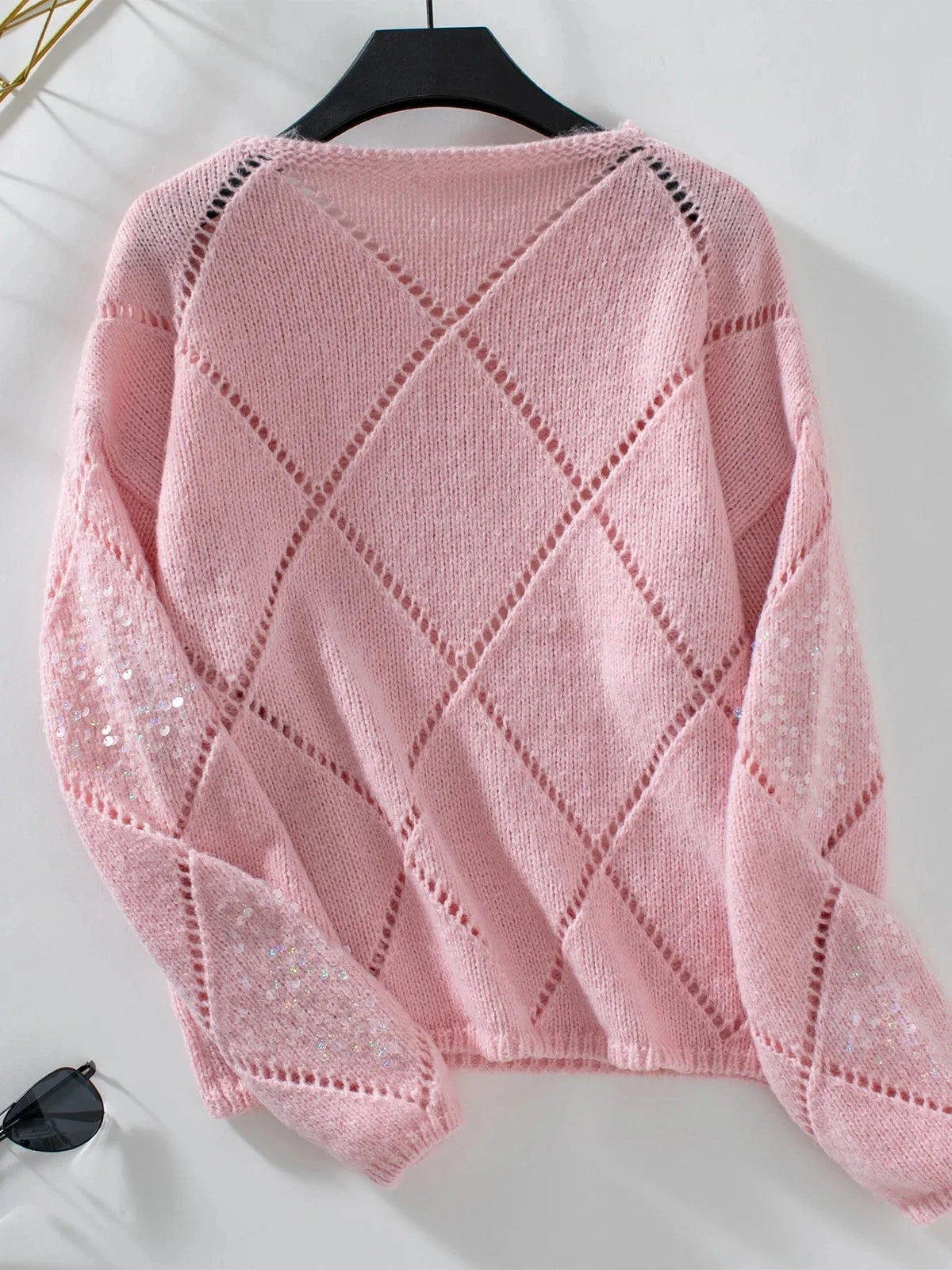 Trendsi Sequin Openwork Long Sleeve Sweater