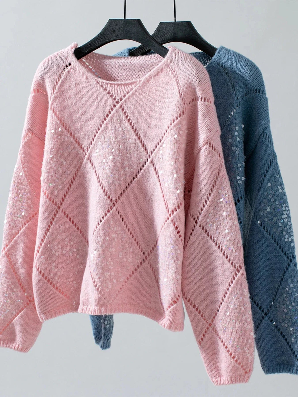 Trendsi Sequin Openwork Long Sleeve Sweater
