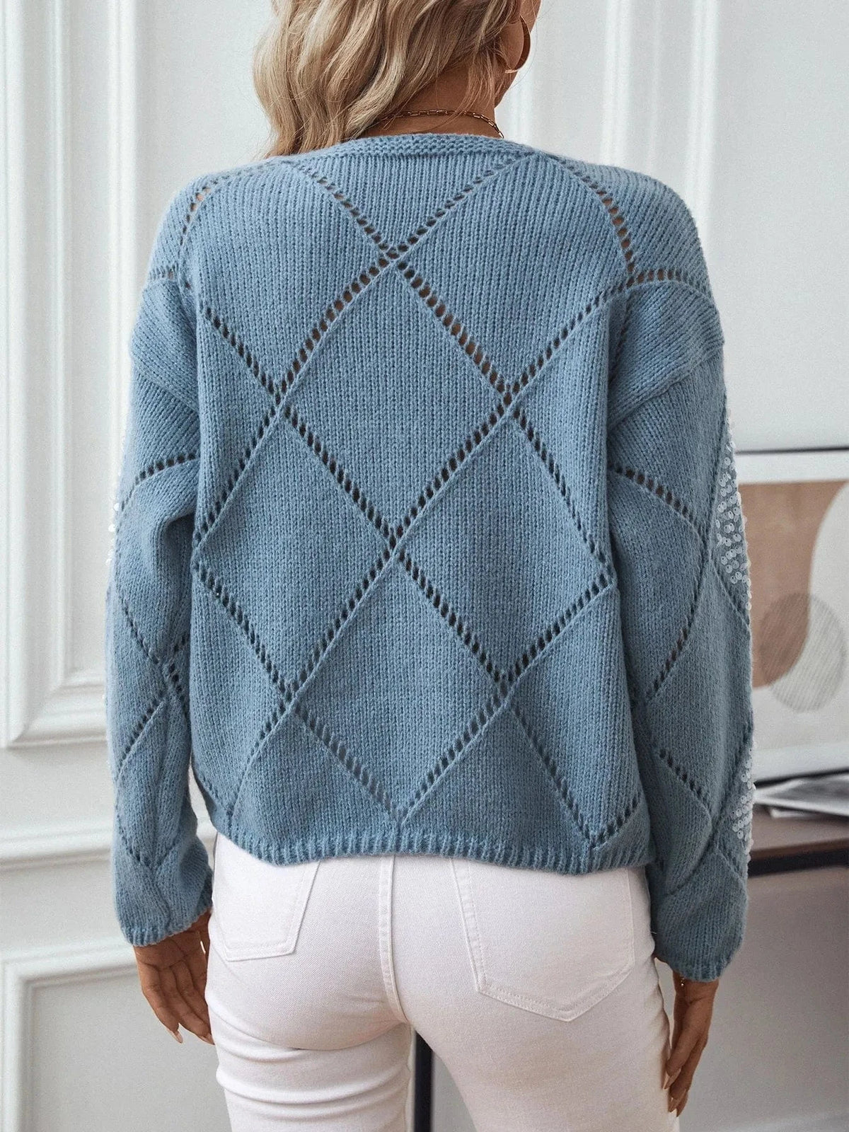 Trendsi Sequin Openwork Long Sleeve Sweater