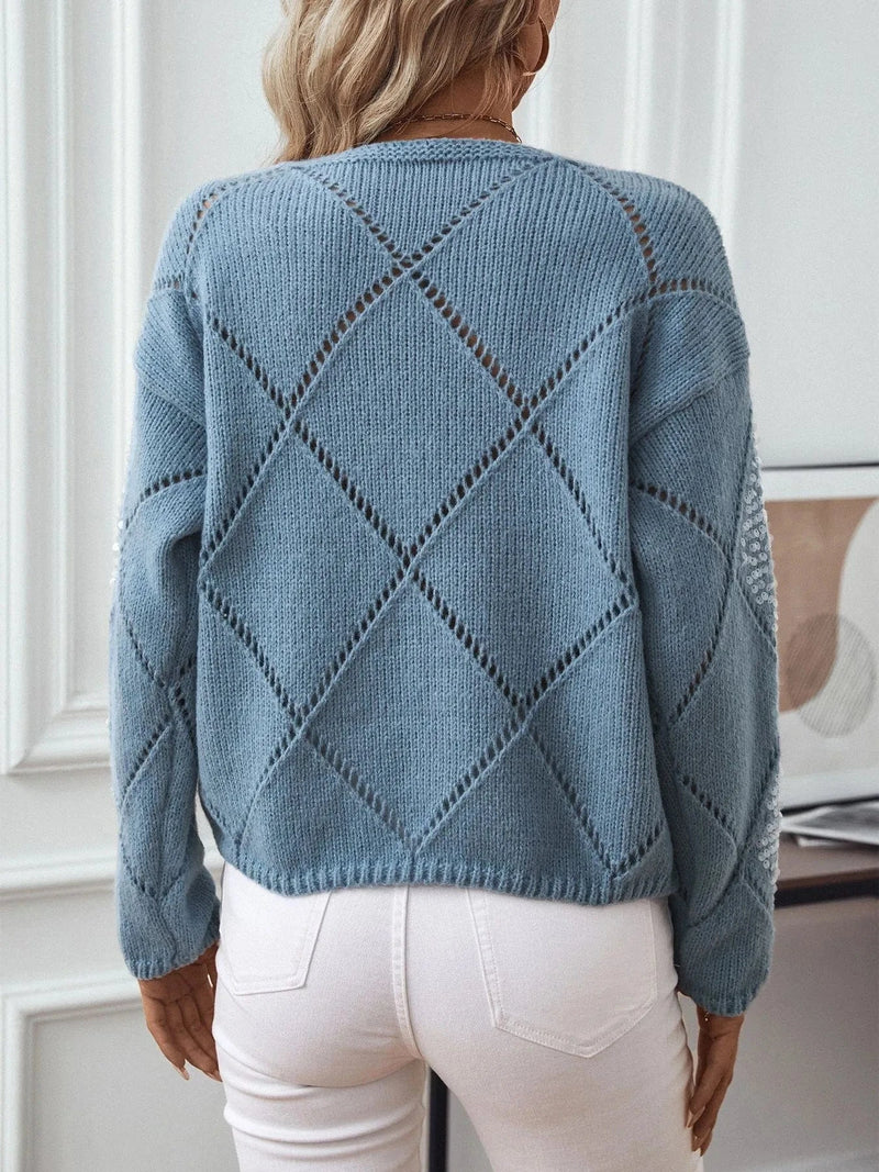 Trendsi Sequin Openwork Long Sleeve Sweater