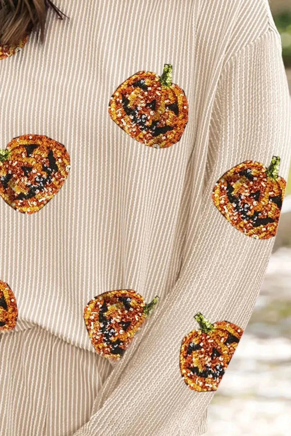 Trendsi Sequin Pumpkin Round Neck Top and Shorts Set