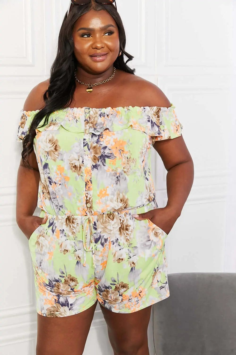 Trendsi Jumpsuits Sew In Love Full Size Pure Delight Floral Off-Shoulder Romper
