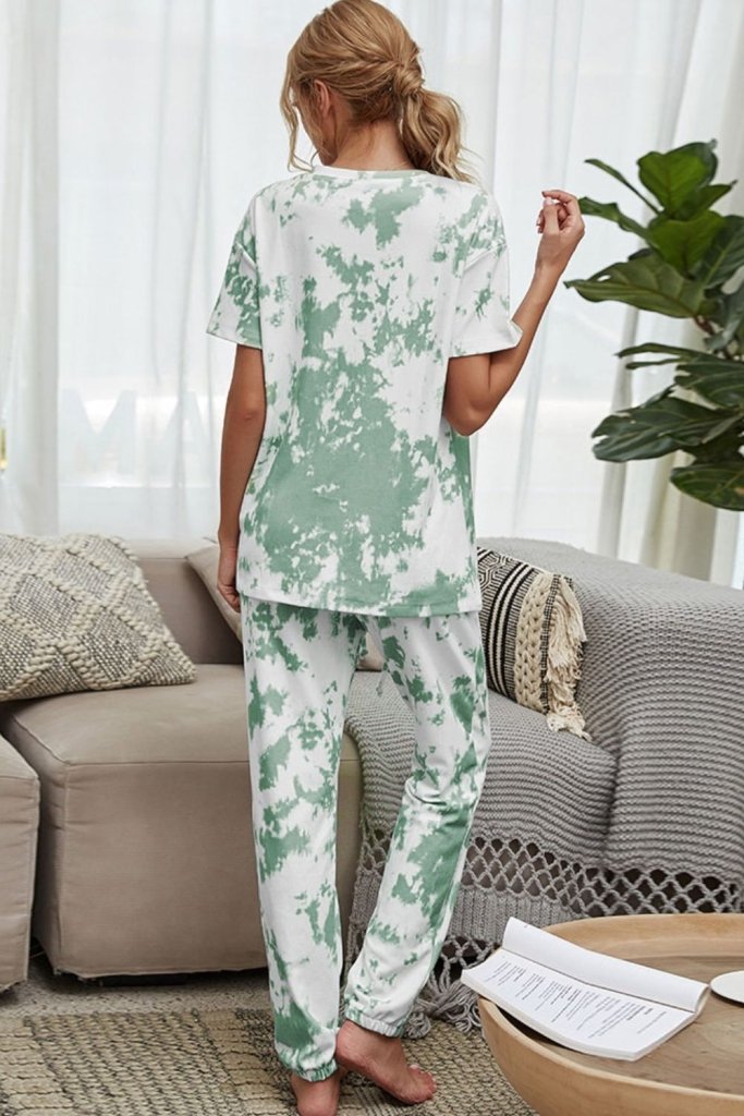 Shiny tie-dye tee and drawstring joggers lounge set, alternate product image