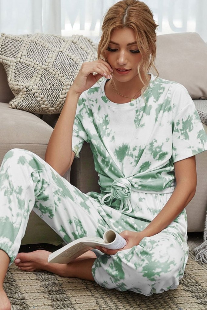 Shiny tie-dye tee and drawstring joggers lounge set, alternate product image
