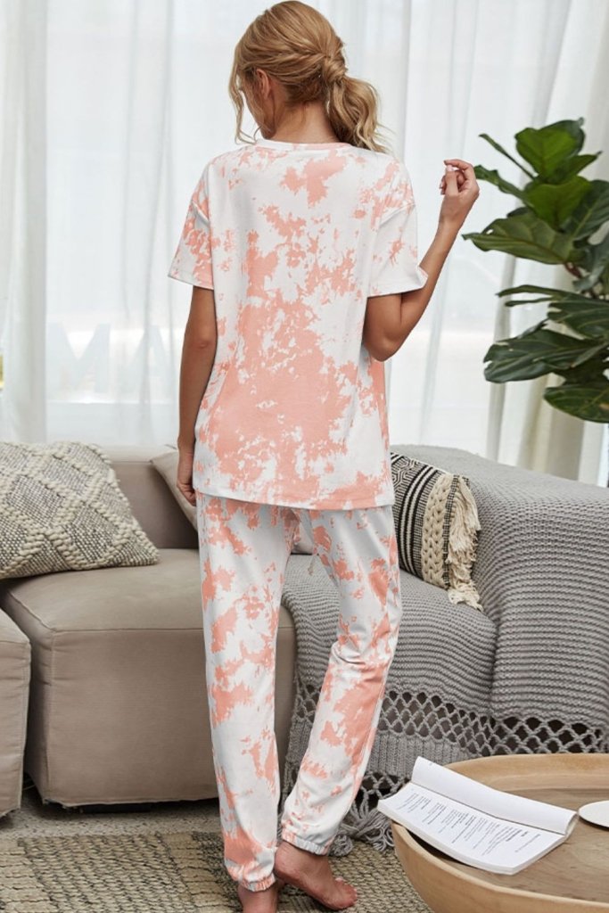 Shiny tie-dye tee and drawstring joggers lounge set, alternate product image