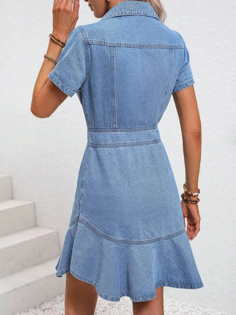 Trendsi Short Sleeve Button Down Denim Dress