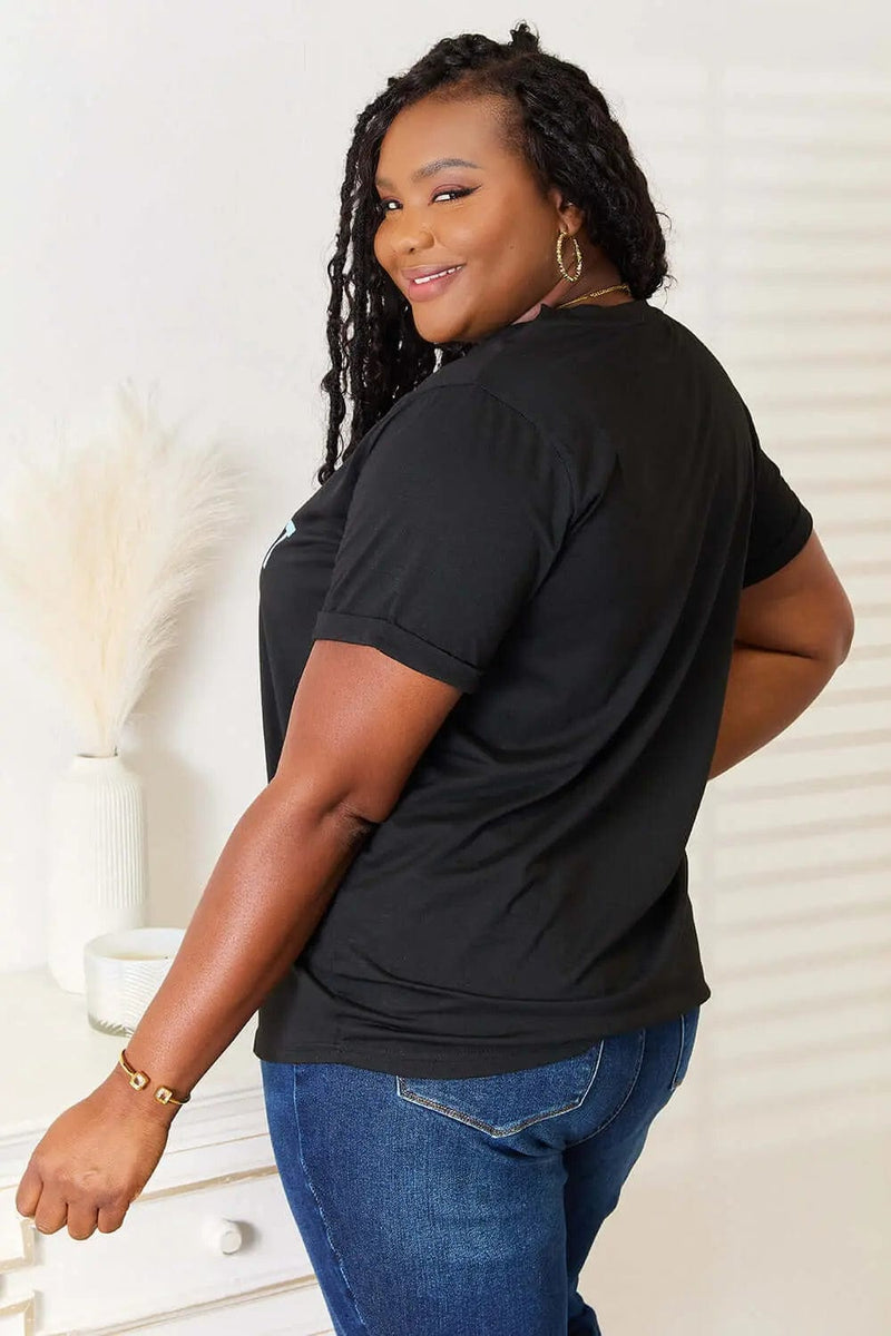 Trendsi Shirts and Blouses Simply Love Slogan Graphic Cuffed Sleeve T-Shirt
