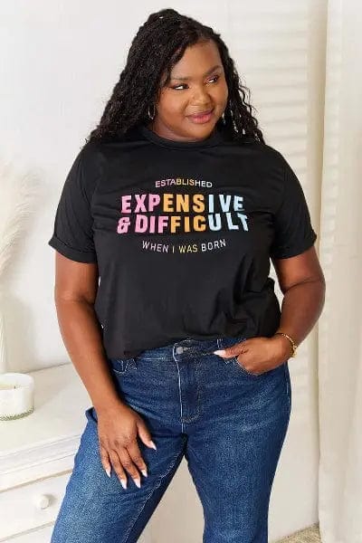 Trendsi Shirts and Blouses Black / S Simply Love Slogan Graphic Cuffed Sleeve T-Shirt