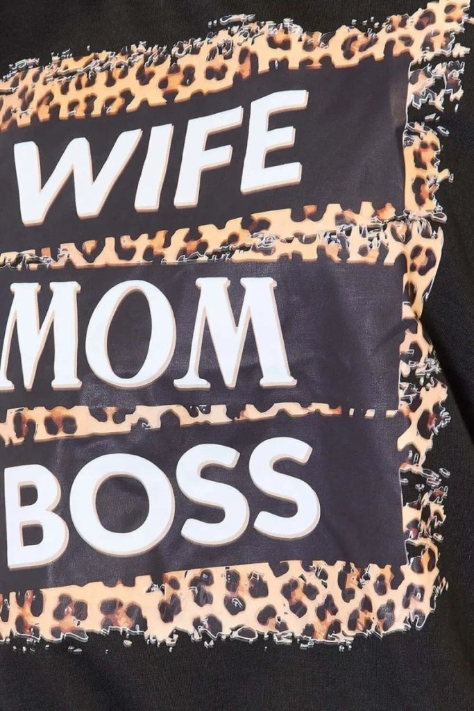 Simply Love WIFE MOM BOSS Leopard Graphic T-Shirt - Black by Trendsi from FREYA’S CLOSET