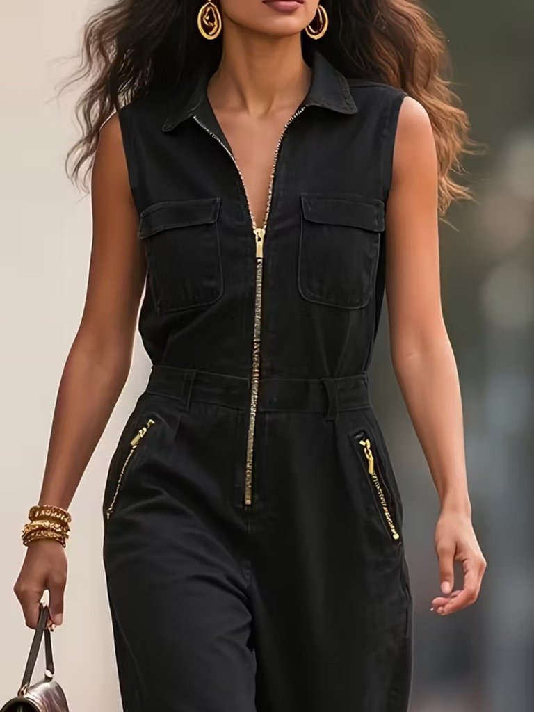 Sleeveless Zip - Up Jumpsuit - Black by Trendsi from FREYA’S CLOSET