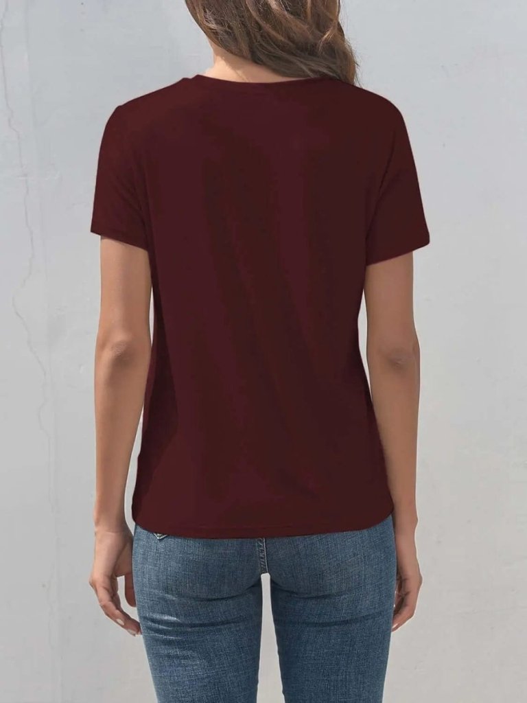 Smile Graphic Round Neck Short Sleeve T-Shirt - Wine by Trendsi from FREYA’S CLOSET