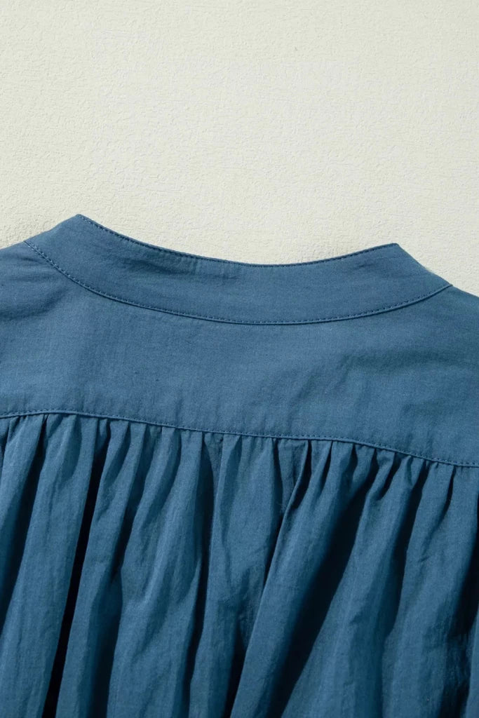 Smocked Button Front Mini Dress - French Blue by Trendsi from FREYA’S CLOSET