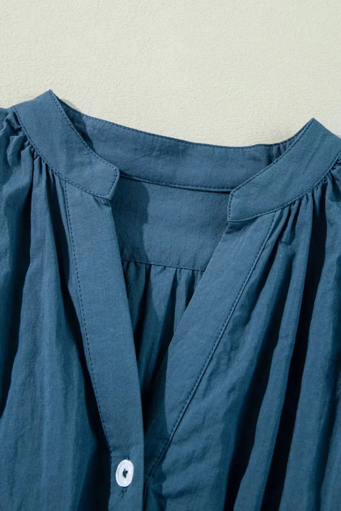 Smocked Button Front Mini Dress - French Blue by Trendsi from FREYA’S CLOSET