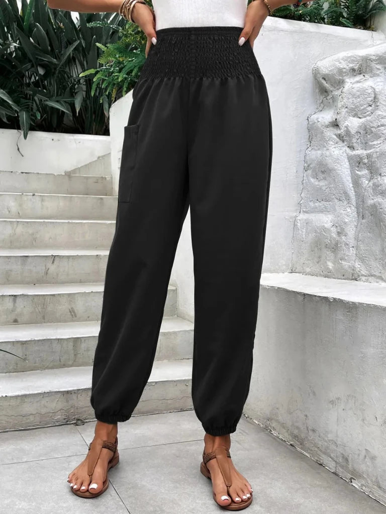 Smocked high-rise joggers with pockets, alternate product image