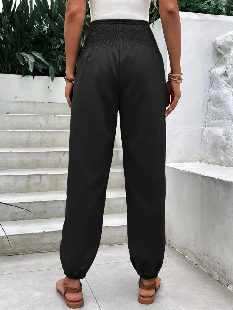 Smocked high-rise joggers with pockets, alternate product image