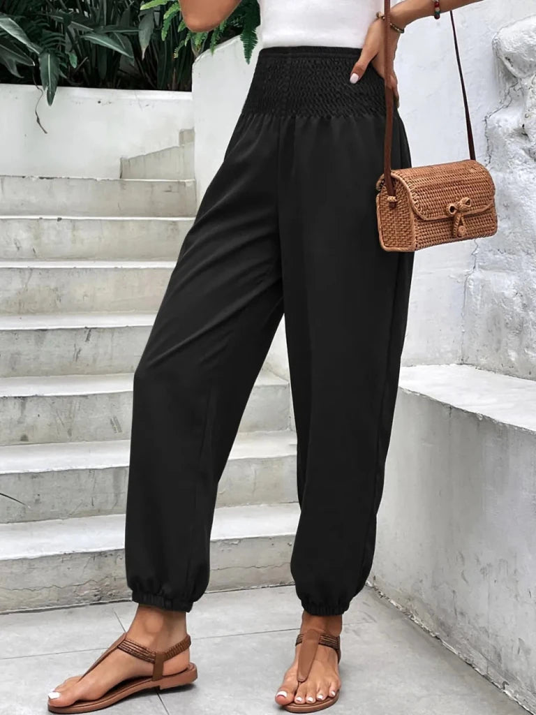 Smocked high-rise joggers with pockets, alternate product image