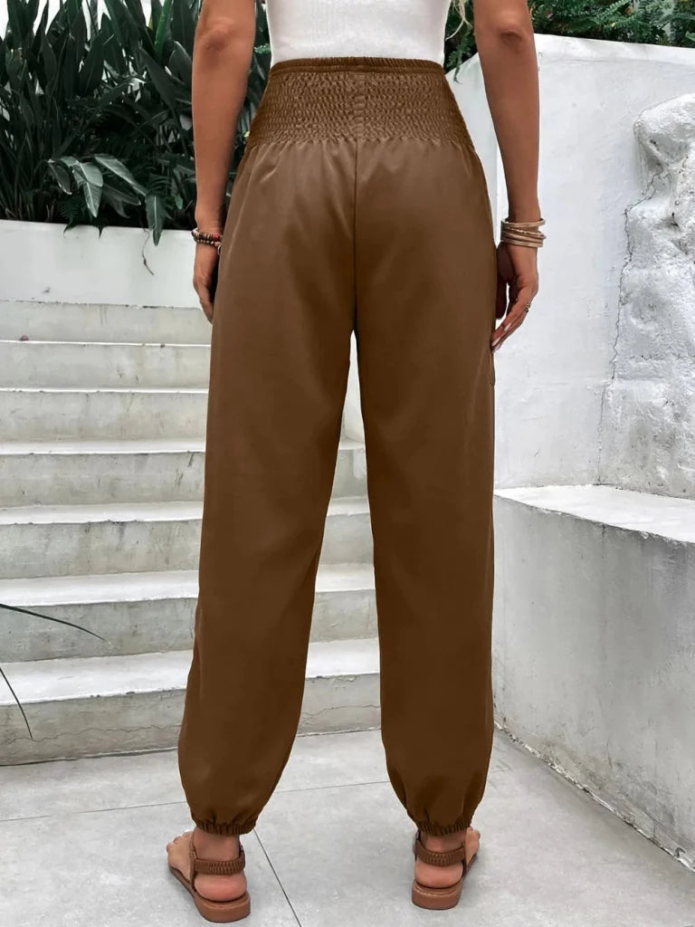 Smocked high-rise joggers with pockets, alternate product image