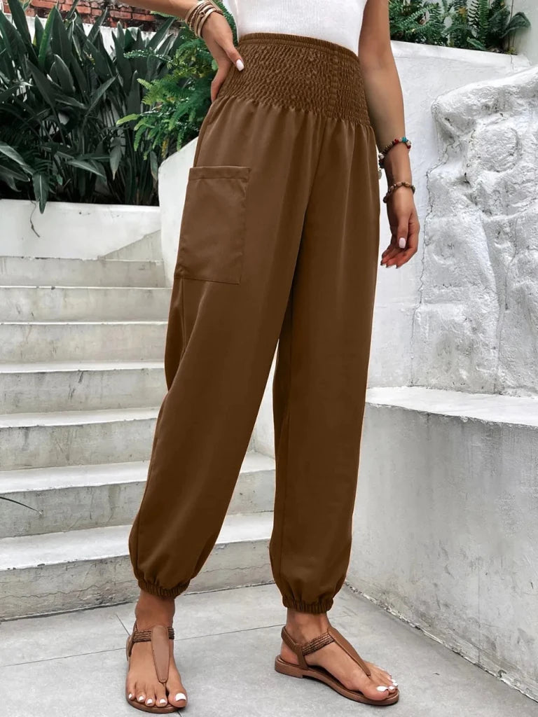 Smocked high-rise joggers with pockets, alternate product image