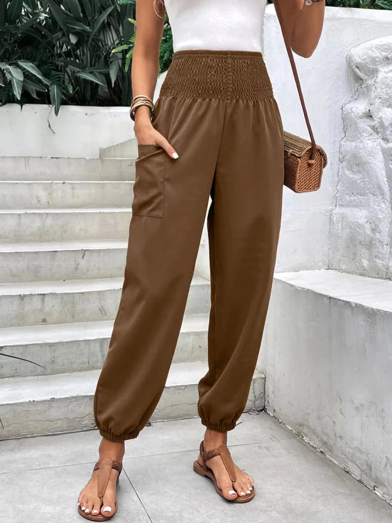 Smocked high-rise joggers with pockets, alternate product image