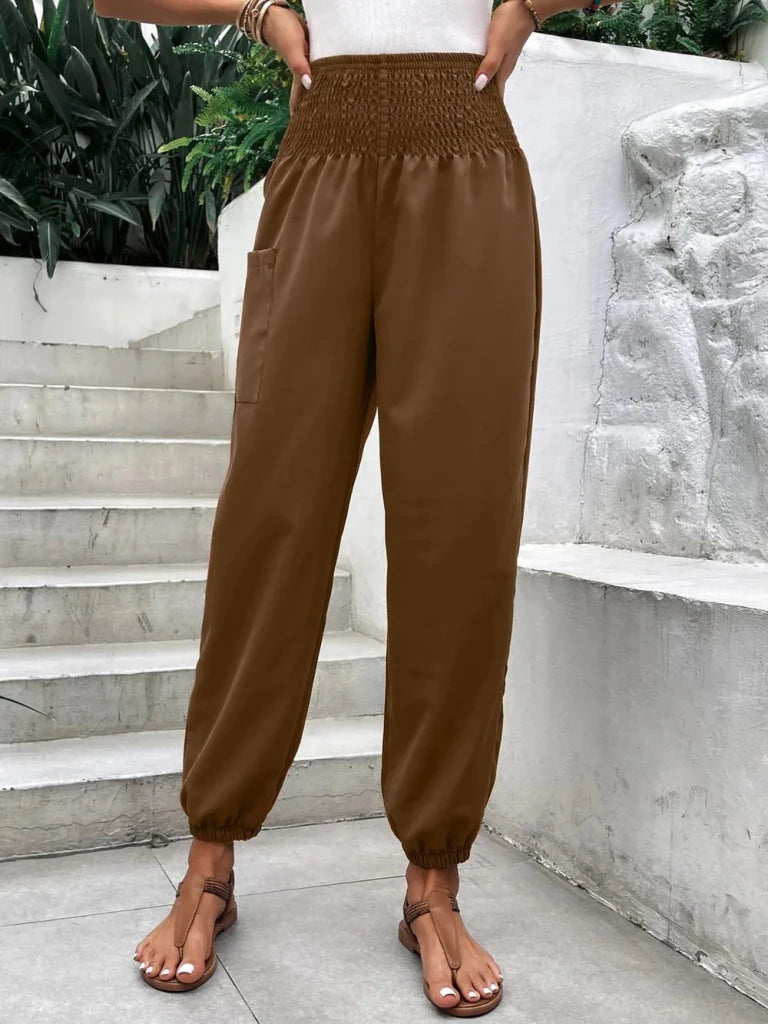 Smocked high-rise joggers with pockets, alternate product image