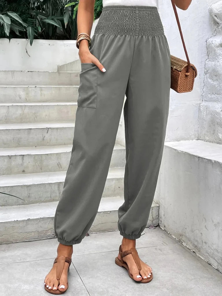 Smocked high-rise joggers with pockets, alternate product image
