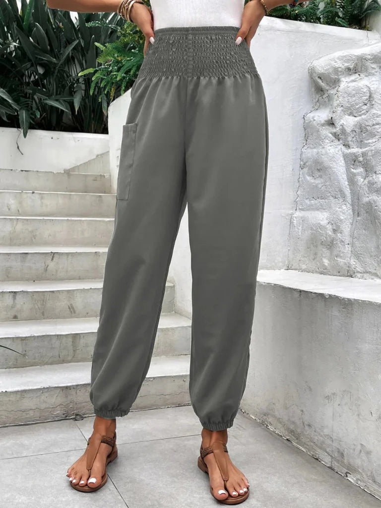 Smocked high-rise joggers with pockets, alternate product image